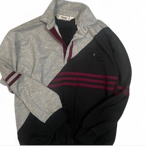 Classic Men's Gray and Black Polo with Maroon Stripes #vintage